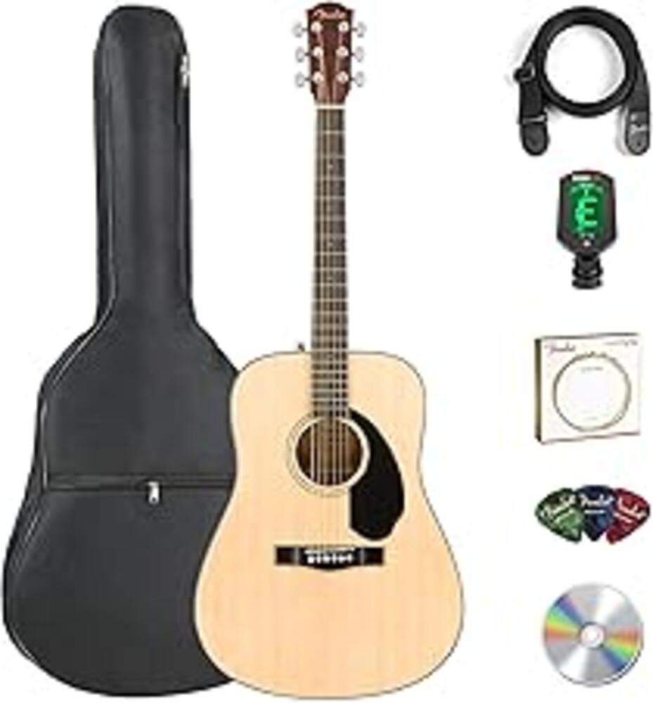 Fender CD-60S Solid Top Dreadnought Acoustic Guitar - Natural Bundle with Gig Bag, Tuner, Strap, Strings, Picks, and Austin Bazaar Instructional DVD