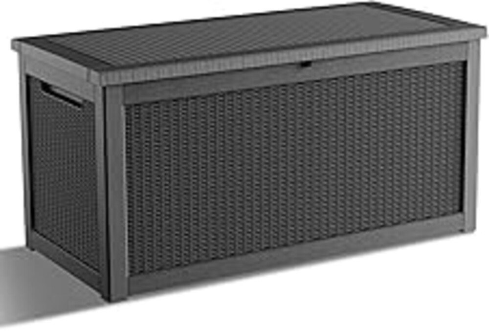 KFY 320 Gallon Waterproof Outdoor Storage Box, UV Resistant Resin Deck Box with Hydraulic Rod for Reinforced Stability, Perfect for Patio, Garden, and Pool（Black，320 Gallon）
