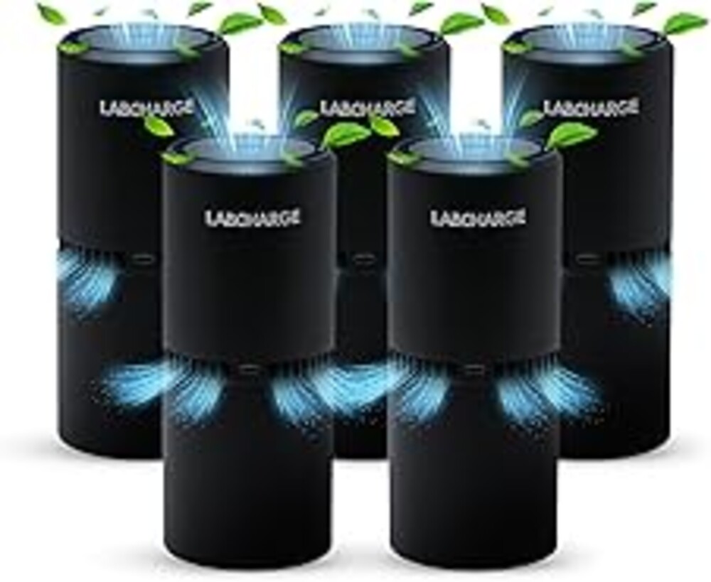 LabCharge Small Ionic Air Purifier for Home & Bedroom – Silent HEPA Filter – Covers 250 Sq Ft - Free Cleaner – Compact & Black Design - Pack of 5