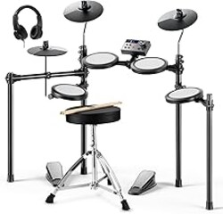 Donner Electric Drum Set, DED-70 Electronic Drum Kit for Beginner with 150 Sounds, 4 Quiet Mesh Pads, 9" Cymbals, USB MIDI, Type-C Charging, 2 Pedal, Throne, Headphones, Sticks, Melodics Lessons