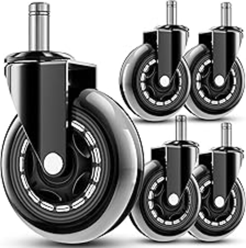 RidRed Office Chair Wheels - Replacement Rubber Wheels - Universal Fit 3 Inch Casters, Heavy-Duty Chair Casters, Noise Free, Fits 98% Chair, for All Floor (5)