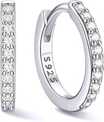 ChicSilver 925 Sterling Silver Huggie Earrings for Women 14K Gold Plated Silver Hoop Earrings for Women Hypoallergenic Small Cubic Zirconia Huggie Earring (6/8/10/12/14/16/18/20mm)