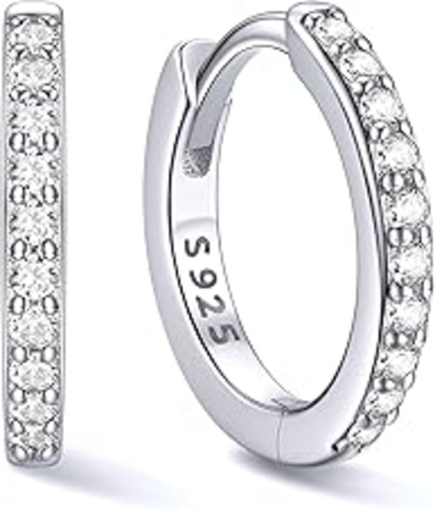 ChicSilver 925 Sterling Silver Huggie Earrings for Women 14K Gold Plated Silver Hoop Earrings for Women Hypoallergenic Small Cubic Zirconia Huggie Earring (6/8/10/12/14/16/18/20mm)
