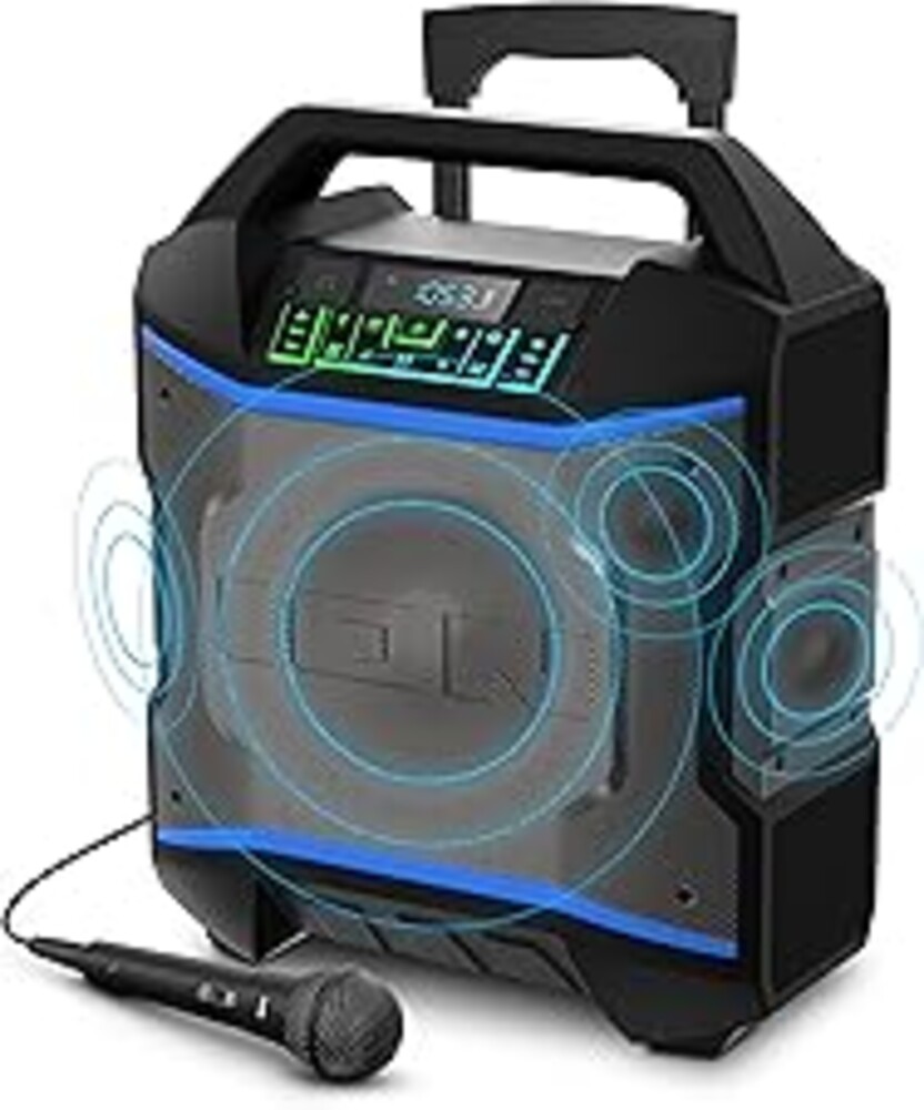ION Block Rocker - Portable Bluetooth Outdoor Party Speaker with Karaoke Microphone, Battery, 4 Speakers, Radio, USB Port, App, Water-Resistant, 120W