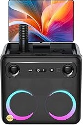 Ikarao Smart Karaoke Machine for Adults - with Lyrics Display, 32GB Karaoke Tablet, 2 Wireless Mics, Professional Karaoke System, 300W Peak Power, 4 DJ Lights, Karaoke Speaker for Any Occasion
