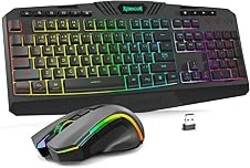 Redragon S101M-KS Gaming Keyboard and Mouse Wireless with Tri-Mode, RGB Keyboard and 4800 DPI Gaming Mouse, 10 Independent Multimedia Keys for Wins, PC, Computer, Wireless S101 Ideal for Gamer