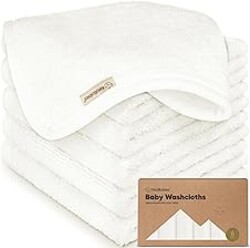 6-Pack Baby Washcloths – Soft Absorbent Viscose from Bamboo Washcloths for Face, Body, Baby Towels for Newborn, Kids, Toddlers, Infant, Gentle on Sensitive Skin, 10x10 Reusable Face Towels (White)