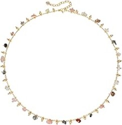MTMY Beaded Necklaces for Women 14K Gold Plated Dainty Colorful Green/Rose Beaded Pearl Choker Necklace Delicate Boho Choker Necklace Jewelry Gift