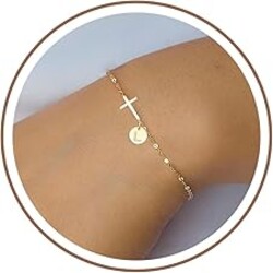 Mothers Day Gifts for Daughter Mom, Cross Bracelet for Women Graduation Gifts 2026 Dainty Cross Bracelet with Initials Link Chain Bracelets Christian Gift for Women Teen Girl Gift Confirmation Baptism Religious Jewelry