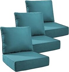 Pugire 6" Thick Outdoor Cushions 24x24x6, 3-Set Deep Seat Patio Cushions with Removable Cover, Waterproof & Fade Resistant Replacement for Wicker Chair, Loveseat, Sofa - Peacock Green