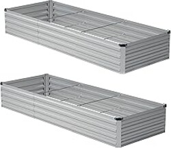 zunatu 10x2x1ft(2 Pack) Galvanized Raised Garden Bed,Outdoor Planter Boxes Metal Patio Kit Planting Bed for Vegetables Flowers,Silver