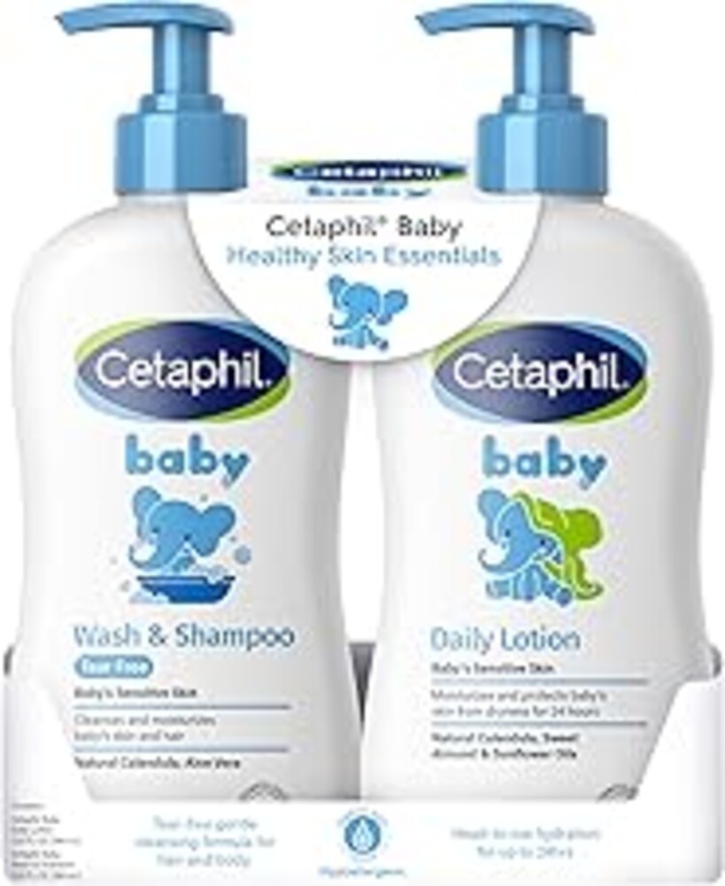 Cetaphil Baby Wash & Shampoo Plus Body Lotion, Healthy Skin Essentials, Head to Toe Hydration for up to 24 Hours, for Delicate, Sensitive Skin, 2-Pack,White