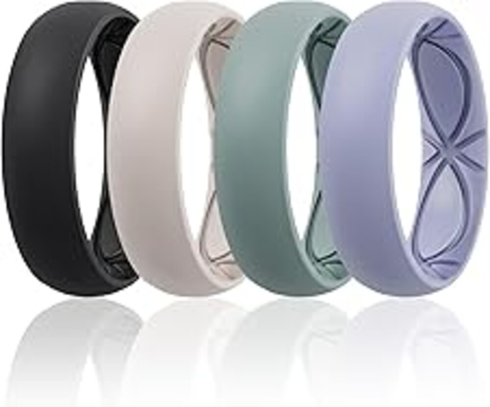 Egnaro 4/5/8 Variety Multipack Ergonomic Breathable Anniversary Rings, 6mm Wide - 2mm Thick Rubber Wedding bands women, silicone Rings Women with Half Size