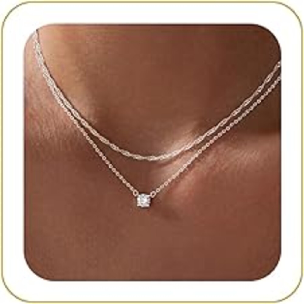 Tewiky Dainty 14k Gold Plated/Silver Cubic Zirconia Necklaces for Women, Simple CZ Jewelry Necklaces Trendy Gifts