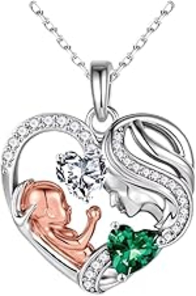 Iefil First Mothers Day Gifts for New Mom - 925 Sterling Silver Double Birthstone Necklace for Women, New Mom Gift, First Mothers Day Gift Jewelry