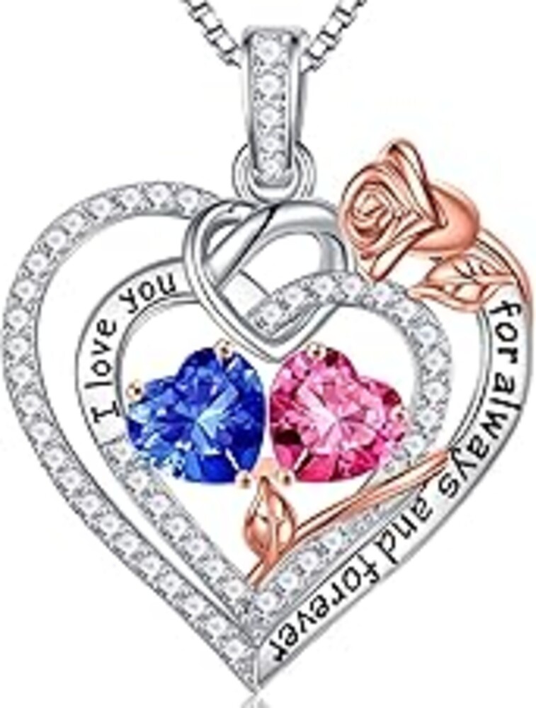 Iefil Mothers Day Gifts for Wife - 925 Sterling Silver Double Birthstone Necklace, Anniversary Birthday Gifts for Women, Jewelry Gift for Wife Girlfriend Mom Her