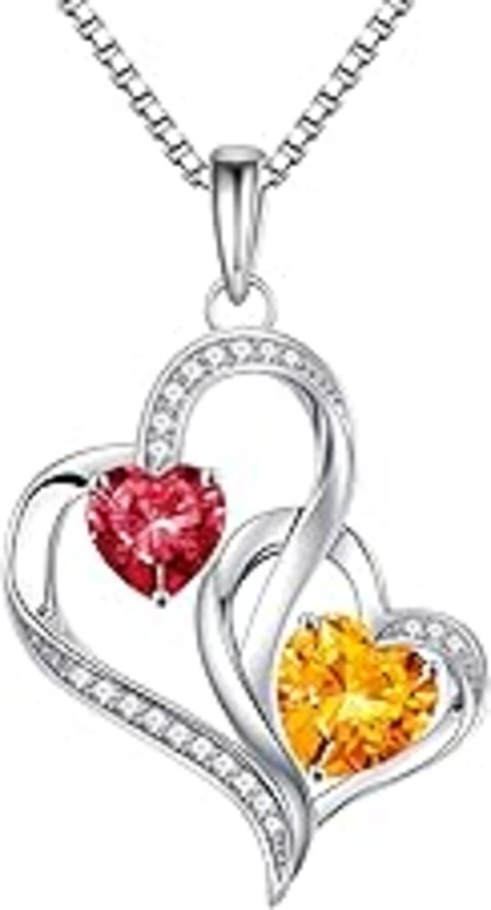 Iefil Mothers Day Gifts for Wife Mom - 925 Sterling Silver Double Birthstone Heart Necklace | Birthday Mothers Day Gifts for Mom Daughter | Jewelry Gift for Wife Girlfriend