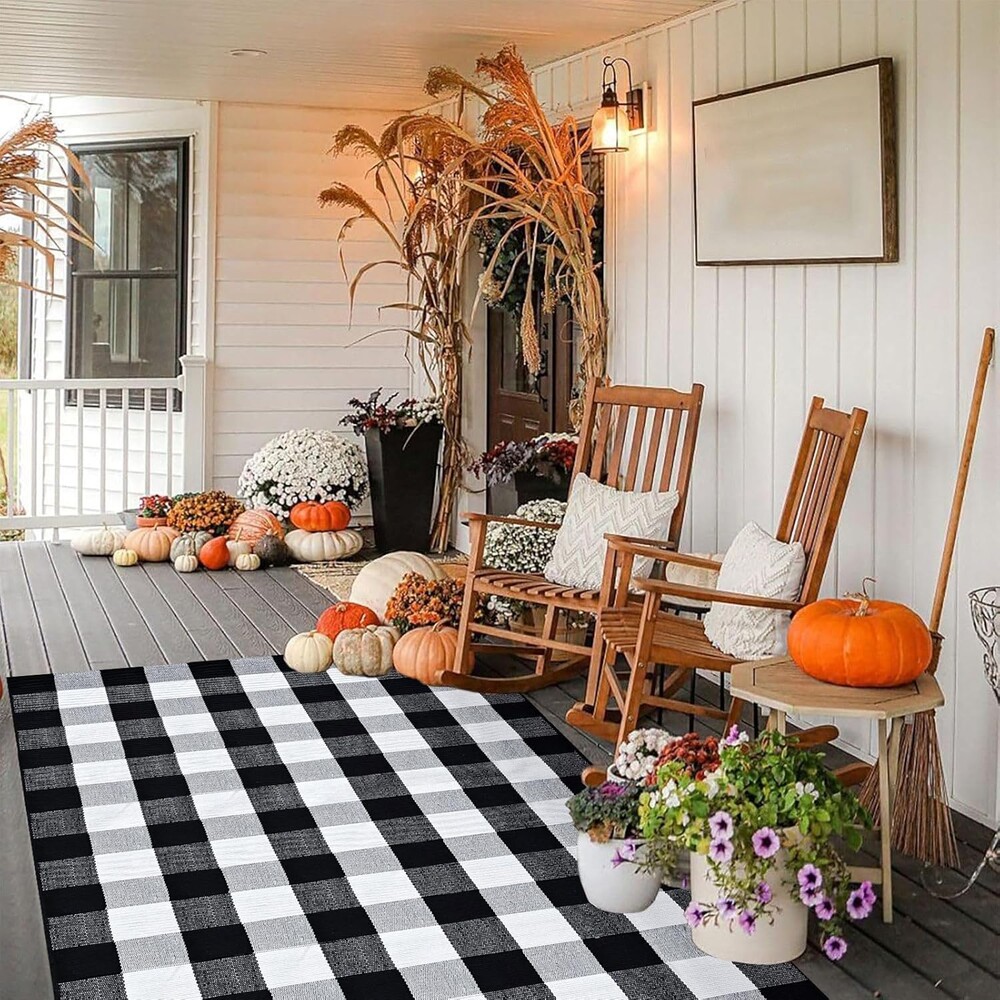 Buffalo Plaid Rug 47.2x70.8 Inches Black and White Checkered Rug Washable Doormats Indoor Outdoor Rugs for Front Porch, Kitchen Entryway, Patio, Bathroom