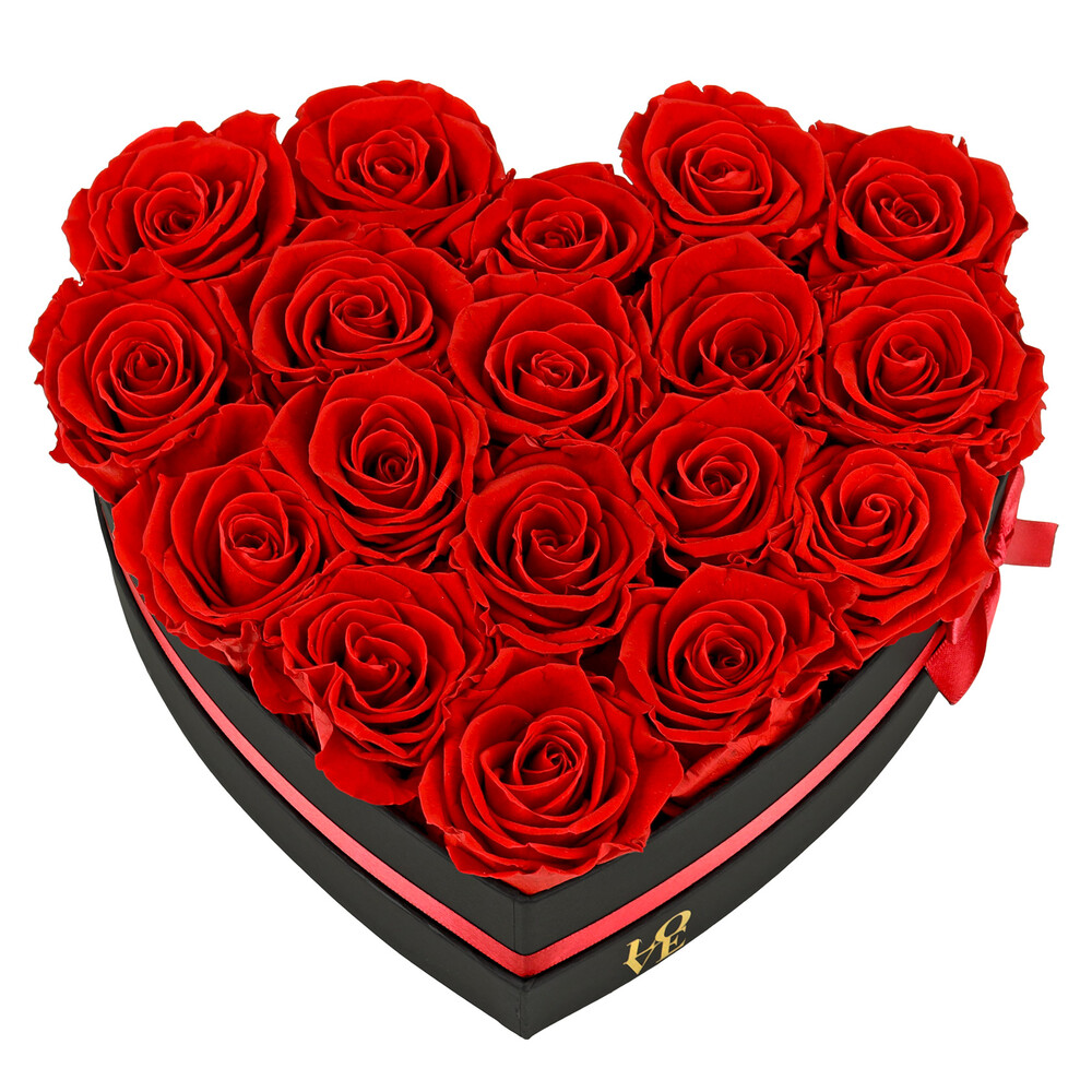 Red Preserved Forever Roses with Black Box, 17-stems