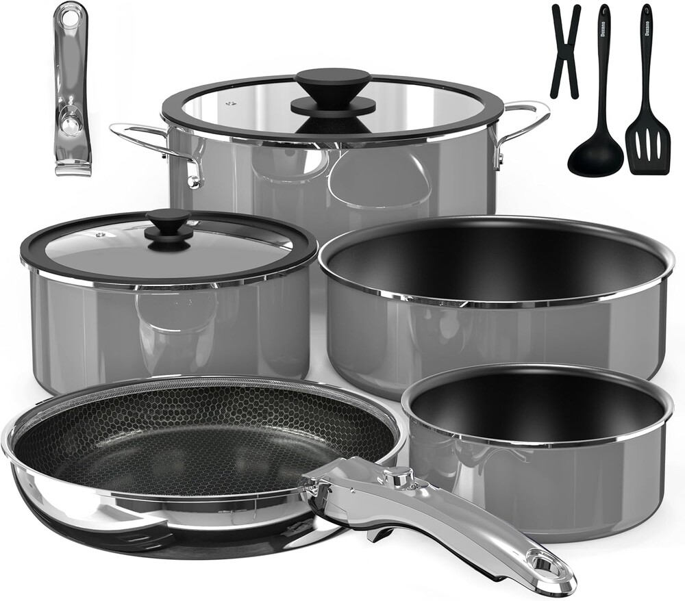 Pro DUXANO Ceramic Pots and Pans Set & 2026 Upgraded Hybrid 3-Ply Stainless Steel Frypan, 2X Non Stick, High Heat Sear, PFAS PTFE PFOA Free Non Toxic Induction Cookware,Removable Handle,Oven Safe,12PC