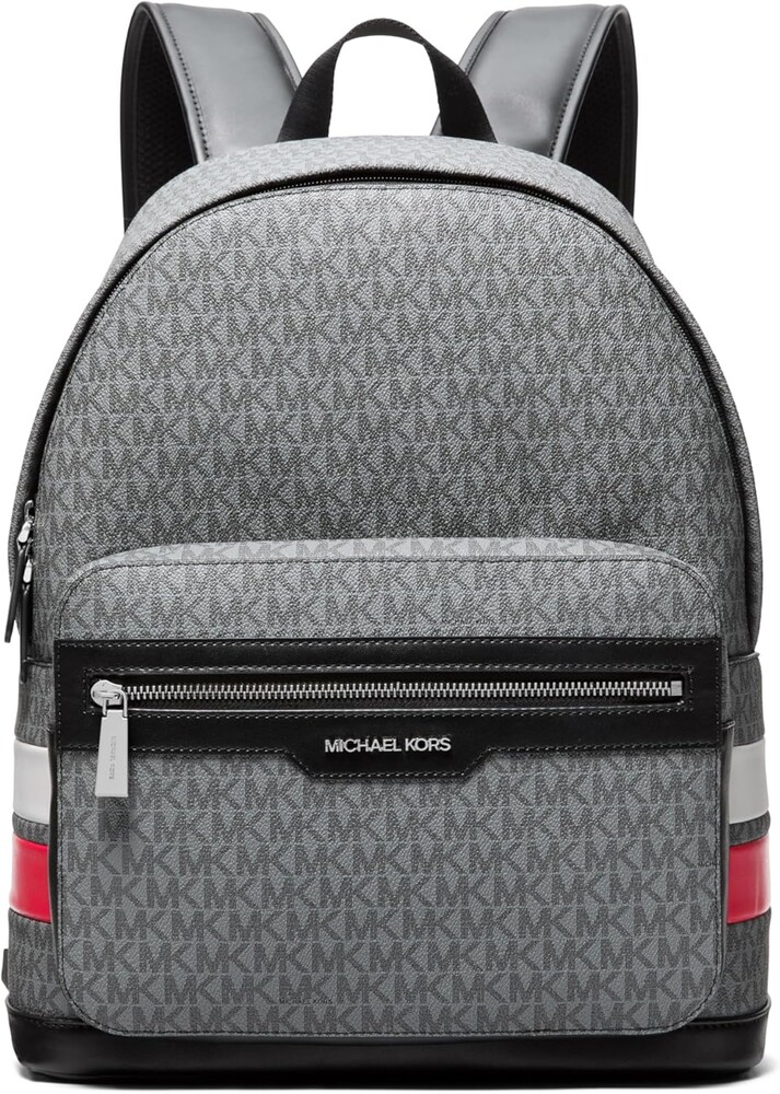 Michael Kors Malone Backpack, Silver-Tone Hardware/Crimson Signature Stripe