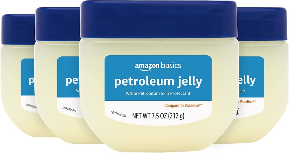 Amazon Basics Petroleum Jelly White Petrolatum Skin Protectant, Moisturizer for Dry Skin Relief, Chapped Lips and Minor Cuts, Unscented, 7.5 oz, 4-Pack (Previously Solimo)
