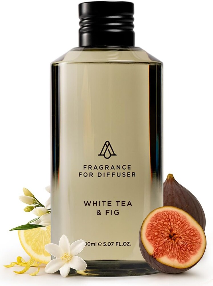 AromaPlan Hotel Scents White Tea & Fig 5 Fl Oz (148ml), Home Luxury Aroma & Hotel Fragrance Diffuser Oil- Hotel Diffuser Oil for Aromatherapy- USA Made, Bigger Bottle, Bolder Aroma & Longer Lasting