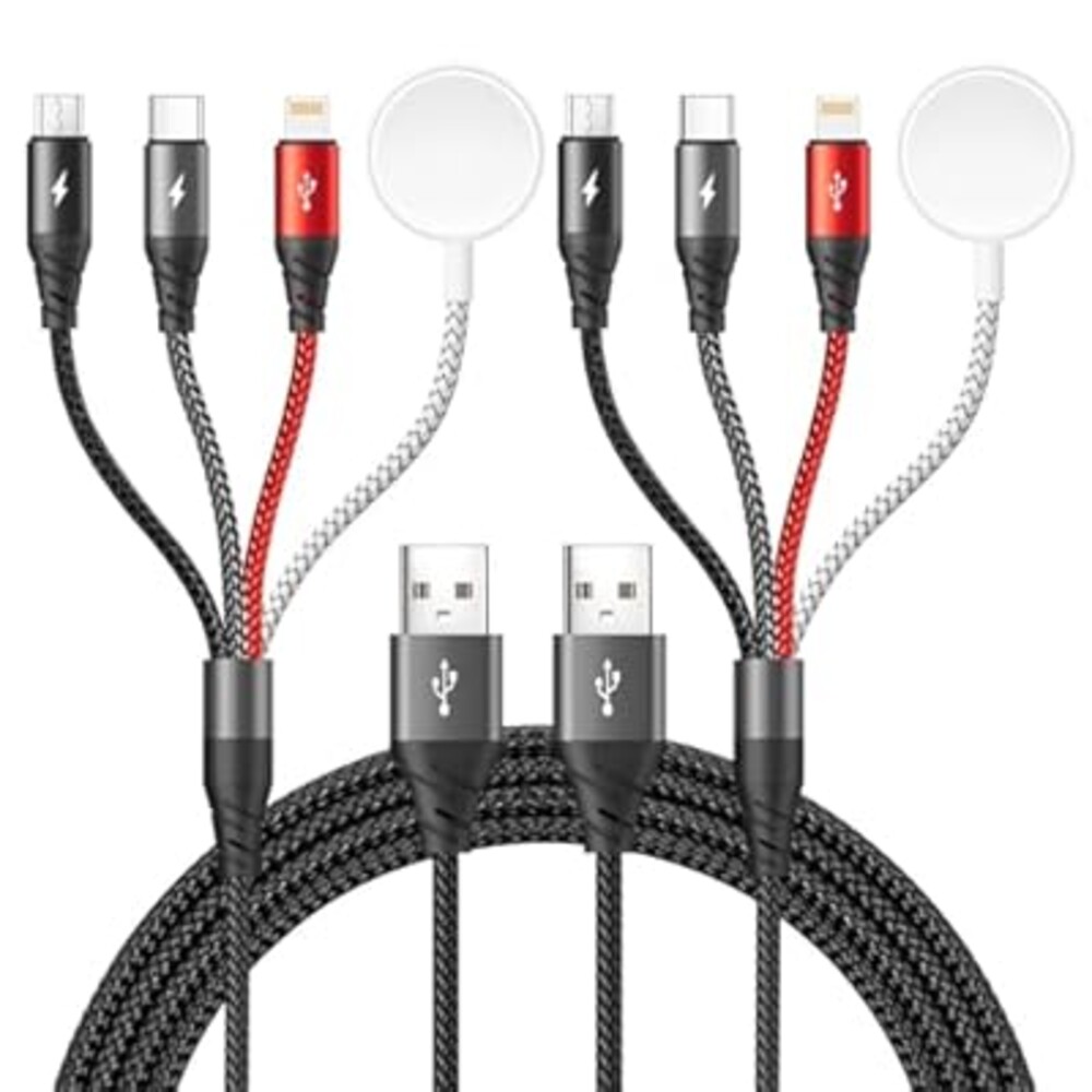 4 in 1 Multi Charging Cable for Apple Watch Charger/iPhone Charger,Travel Essentials Multi Charger Cord for Multiple Devices Compatible with iWatch UItra/SE/Series 9-1/iPhone 17 16 15 14/Galaxy