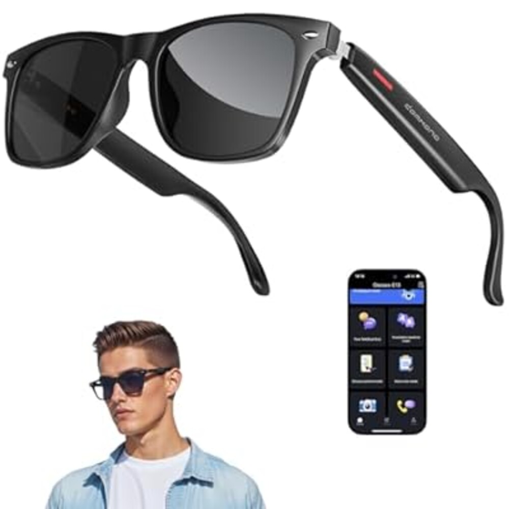 Domhong Smart Glasses for Men and Women with Chat GPT, Bluetooth Translation Glasses with 164 Languages, Open Ear Audio with Mic & Speakers, Hands-Free Calls, UV Protection & Anti-Blue Light