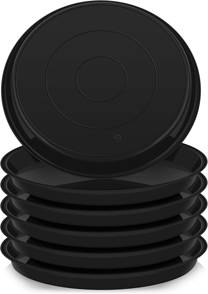 VUWEZ 6 Pack Plant Saucer Tray, 4 6 8 10 12 15 16 18 20 inch Plant Saucers for Indoors, Durable Plastic Flower Plant Water Drip Trays Round, Pot Saucers, Plant Trays for Pots (4", Black)