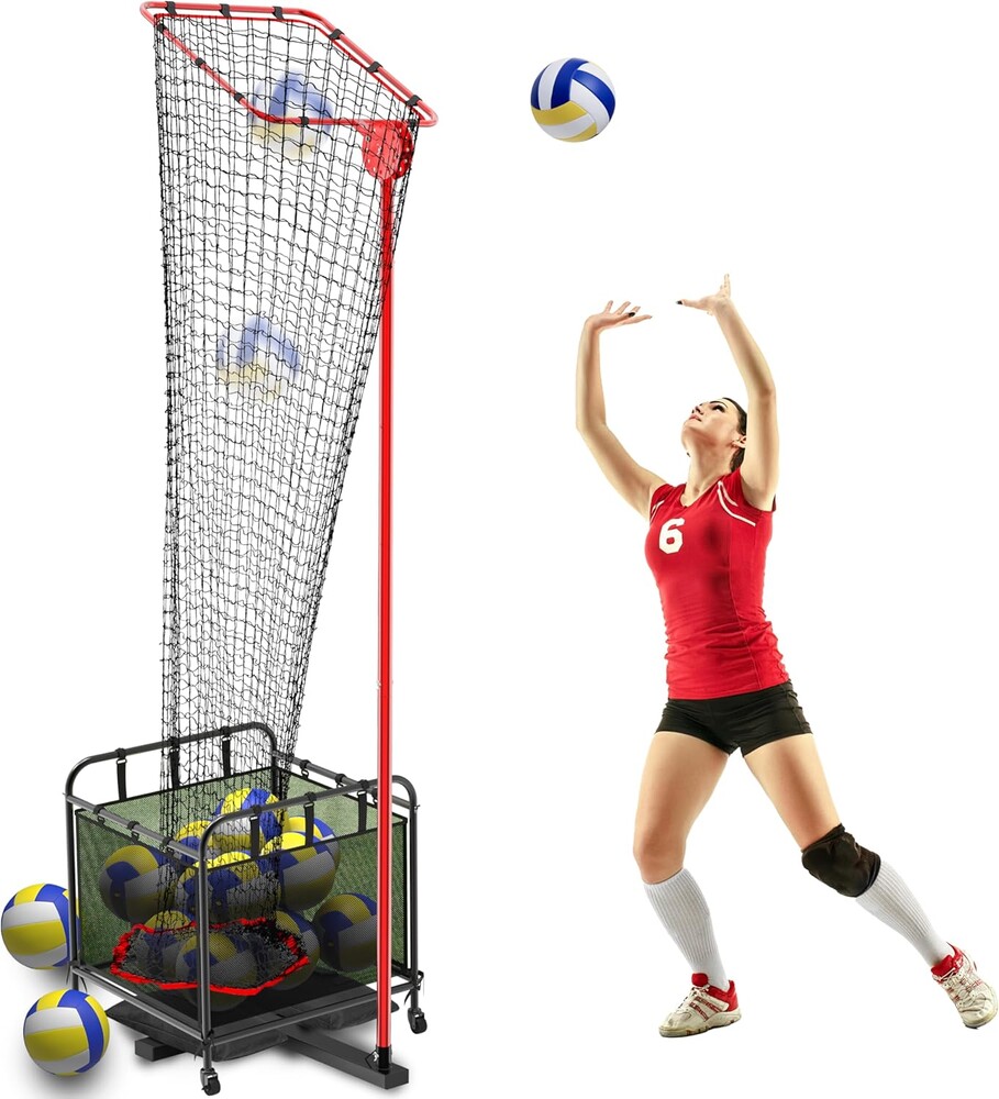 Volleyball Setter Training Equipment Net with Portable Volleyball Cart with Wheels, Volleyball Practice Equipment 5 Height Options and Adjust The Target Hoop Angle by 10 Angles