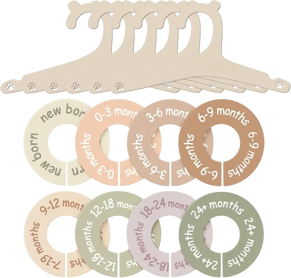 14 Pieces Baby Clothes Dividers Set with 8 Baby Closet Dividers,nd 6 Cat Paw Hangers, Plastic Baby Size Closet Dividers for Nursery Organization