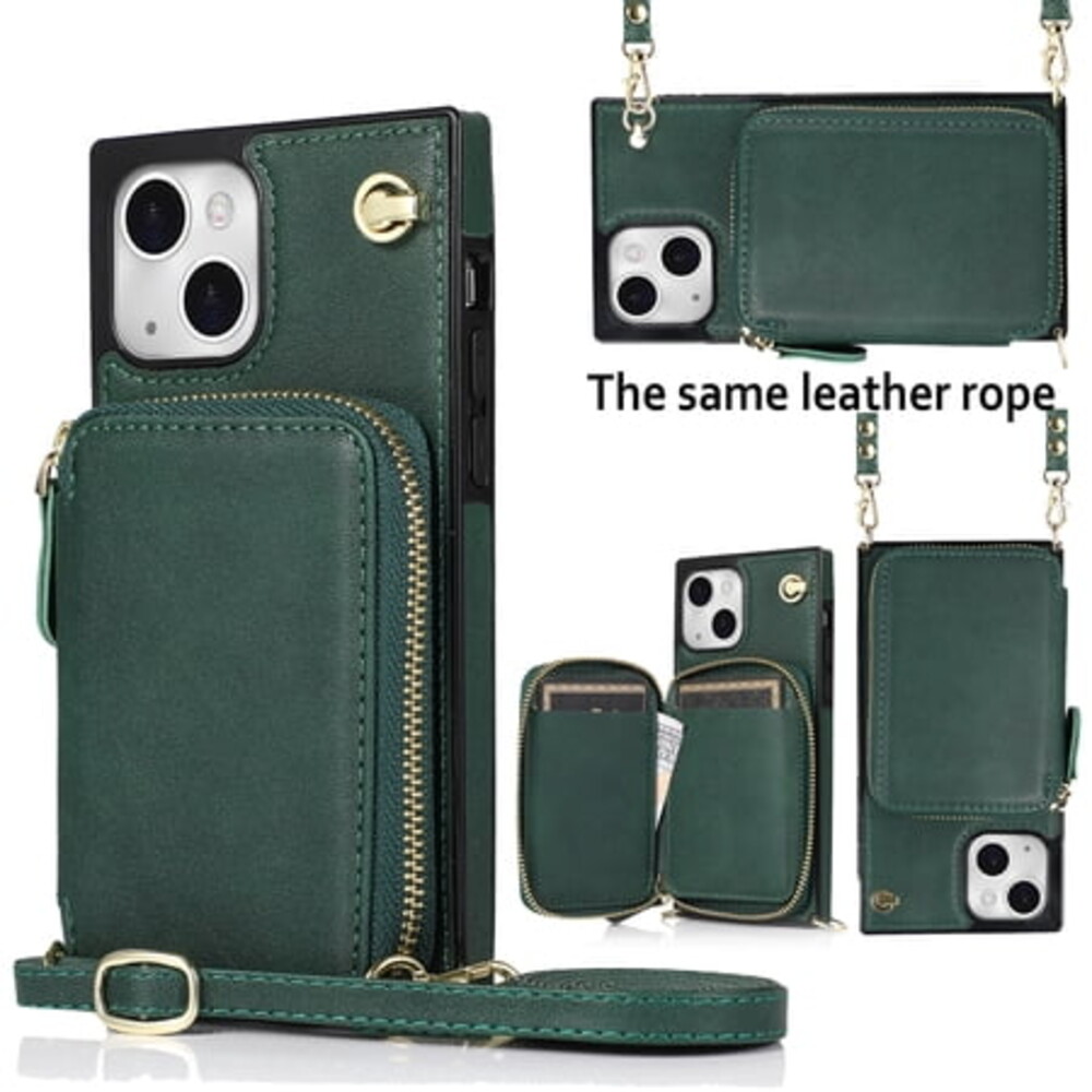 TECH CIRCLE For iPhone 12 Mini Wallet Case,Card Holder Phone Case for Women, Zipper PU Leather Purse Kickstand Folio Flip Case with Crossbody Strap for Apple iPhone 12 mini 5.4" 2020,Darkgreen