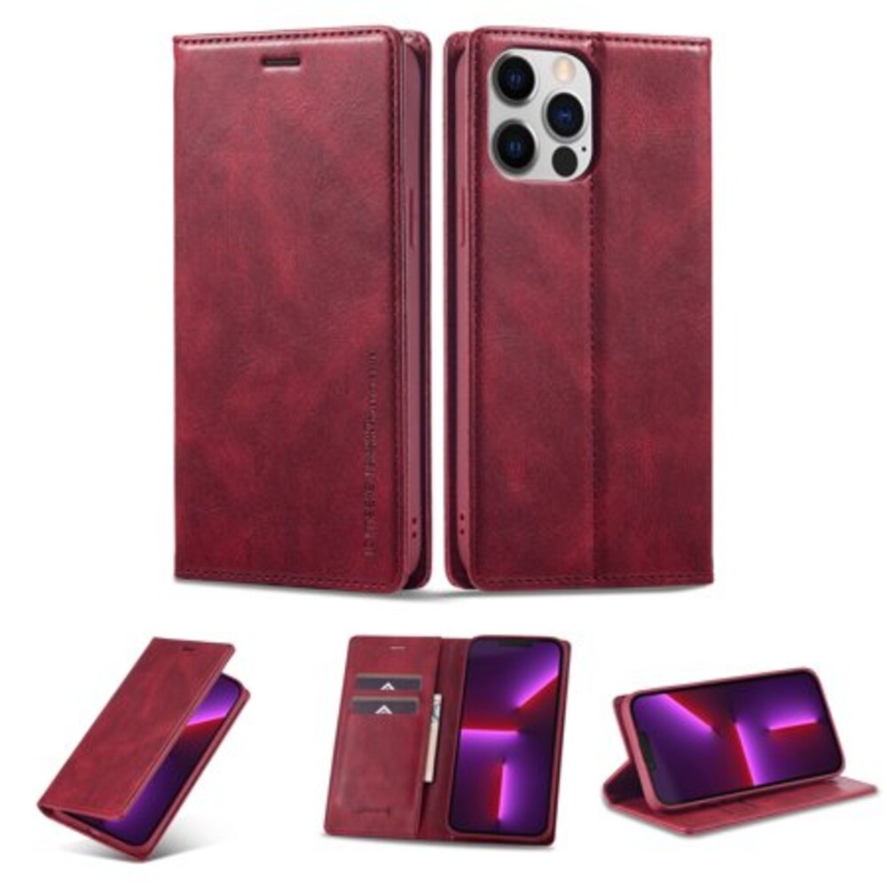 TECH CIRCLE RFID Blocking Wallet Phone Case for Apple iPhone 13 Pro,Drop Protection Luxury Plain PU Leather TPU Interior Magnetic Flip Kickstand Card Slots Phone Case,Red