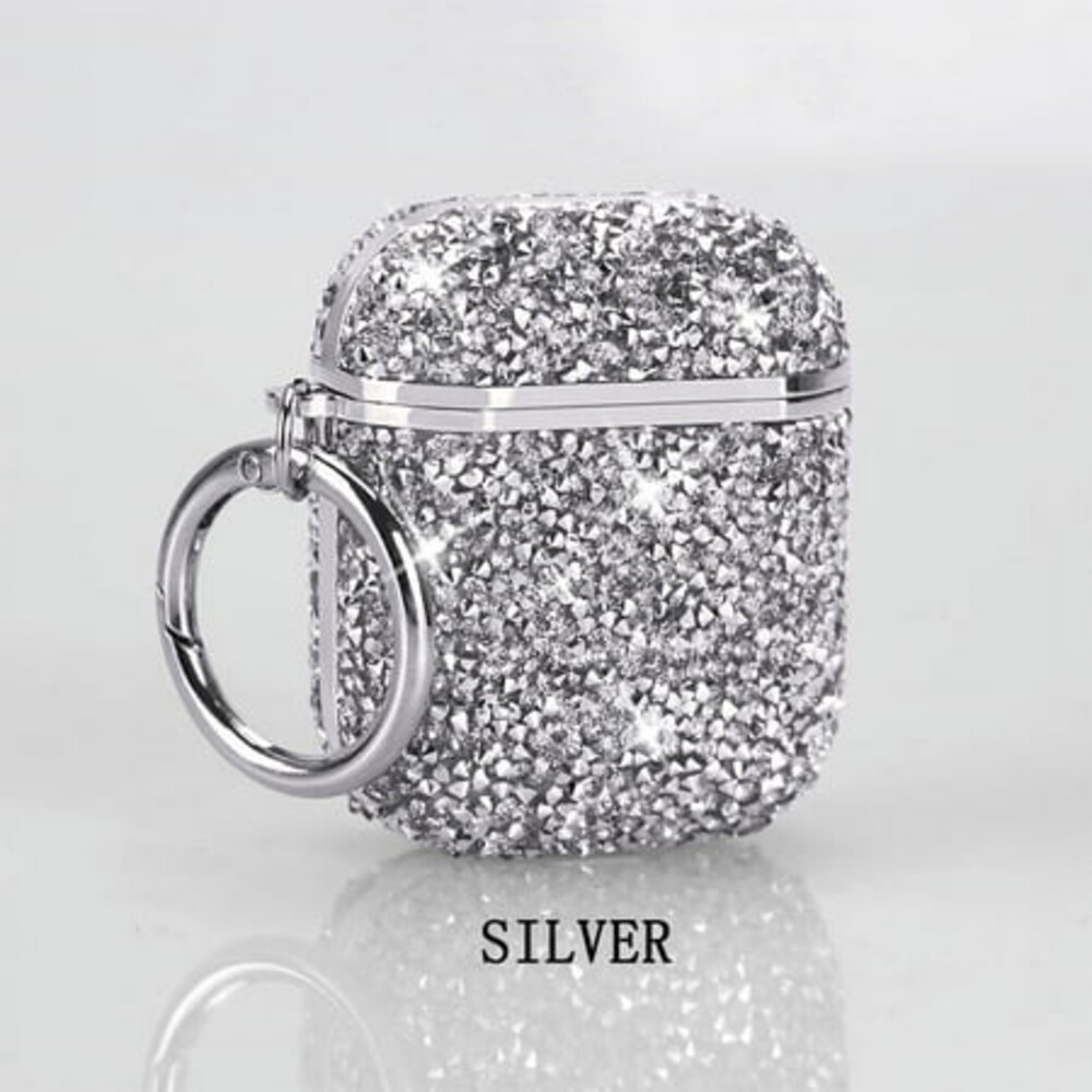 Bling Case for Apple AirPods (2nd Generation) - TECH CIRCLE Cute Sparkly Hard Case with Keychain, Shockproof Protective Cover (Silver)
