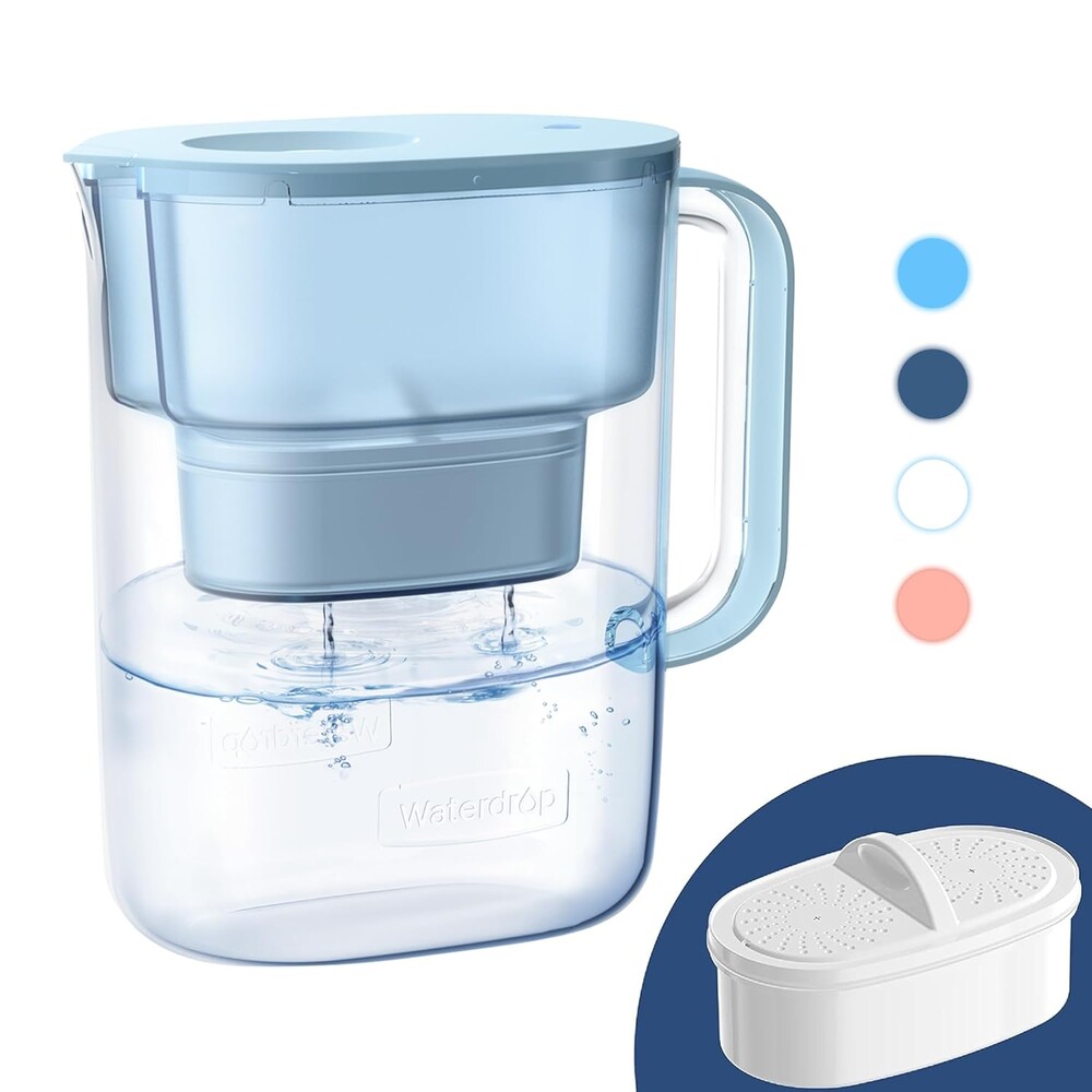 Waterdrop PT-07B Water Filter Pitcher, 10-Cup, NSF Certified, 200-Gallon Long-Life Filter, Improves Coffee & Tea Taste, Reduces PFOA/PFOS and Chlorine, 5X Longer Filter Life, Blue