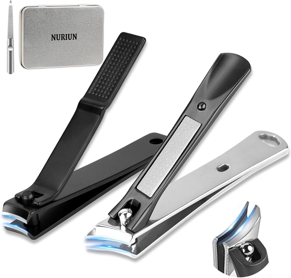 Thick Toenail Clippers for Seniors, Professional Edgy Nail Clippers for Men, Heavy Duty Large Finger Nail Clippers Adult, Angled Head Nail Clippers Cutters with Long Handle (3PCS Nail Clippers Set1)