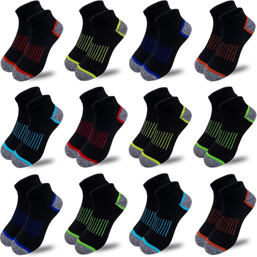 JAMEGIO boys socks 12 Pairs kids Half Cushion Low Cut Sock Sport Ankle Athletic Sock for Little Big Kids