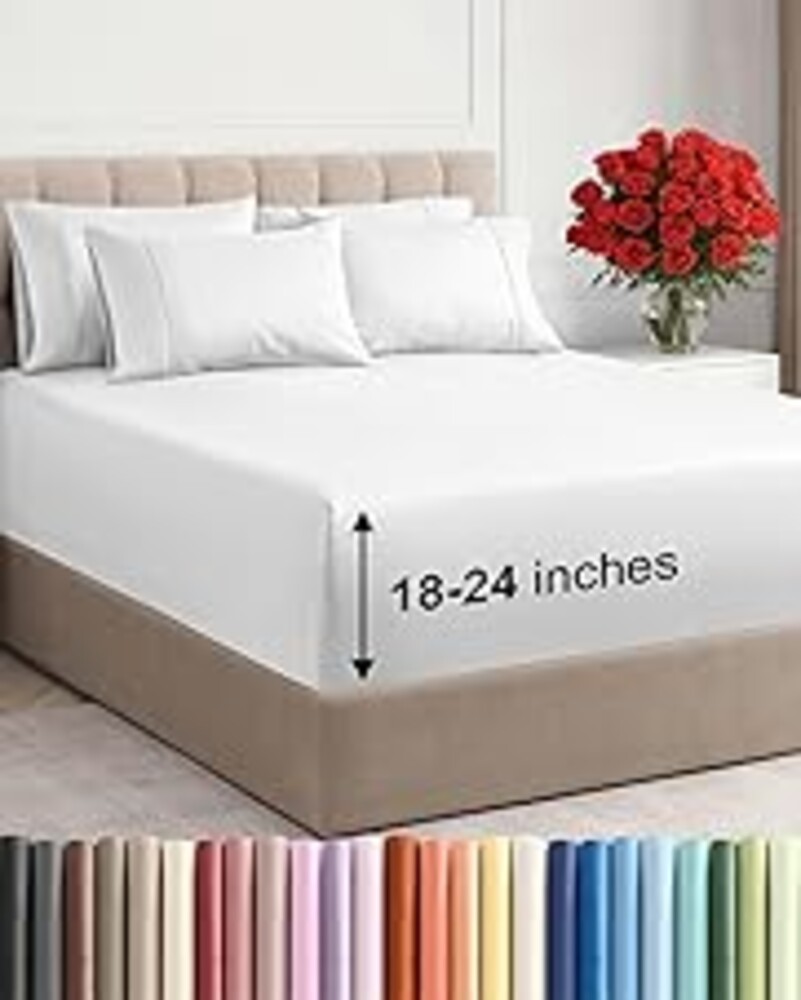 Extra Deep Queen Sheet Set - 6 Piece Breathable and Cooling Sheets - Hotel Luxury Bedding for Women, Men, Kids & Teens - Easy & Secure Fit - Soft, Wrinkle Free and Comfy - Extra Deep Pockets - White