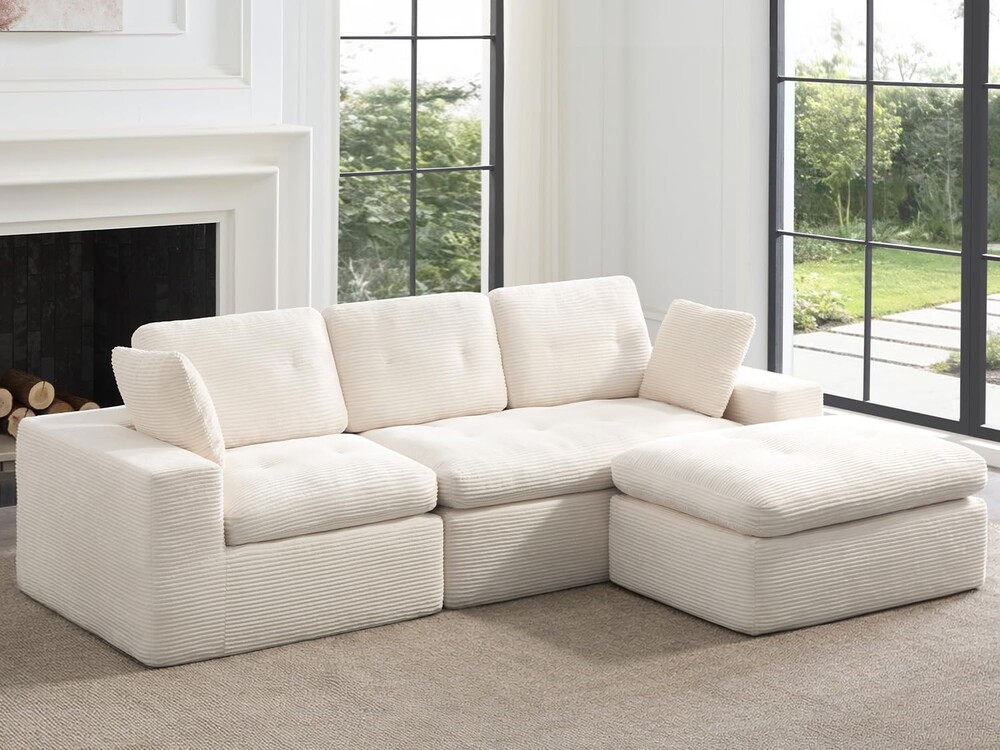 L-Shaped Modular Sectional Couch for Living Room Furniture, Boneless Cloud Couch Set with Back Support, Modular Sectional Sofas for Living Room Furniture with Ottoman
