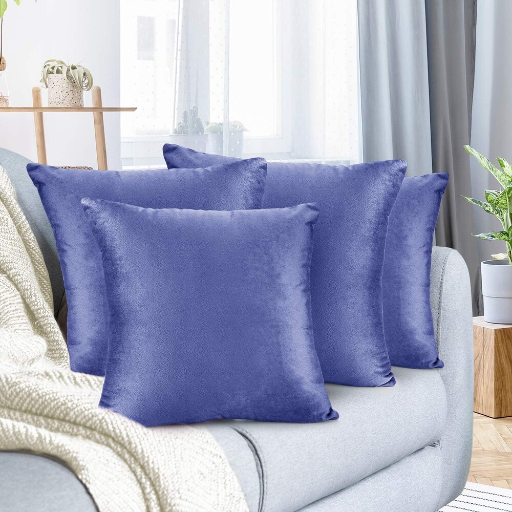 Nestl Throw Pillow Covers, Cozy Velvet Decorative Pillow Cases 24 x 24 Inches, Soft Solid Couch Pillow Covers for Sofa, Bed and Car, Set of 4 - Calm Blue