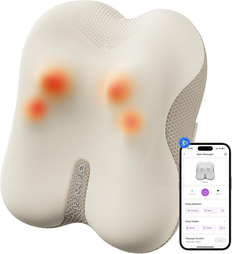 arboleaf Back Massager for Pain Relief, Bluetooth App Control, Cordless Shiatsu Neck Back Massage with Heat, Deep Kneading for Upper & Lower Back, Chair, Car, Travel, Gift for Mom Dad