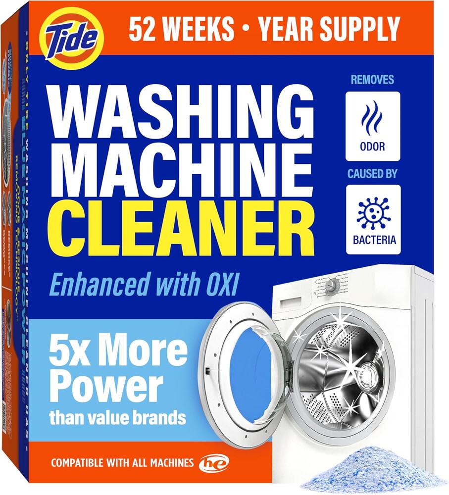 Tide Washing Machine Cleaner 52 Week Supply with Oxi for Front and Top Loader Washer Machines, Deep Cleaning Residue & Odor Eliminator, 12 Month Supply (Packaging May Vary)