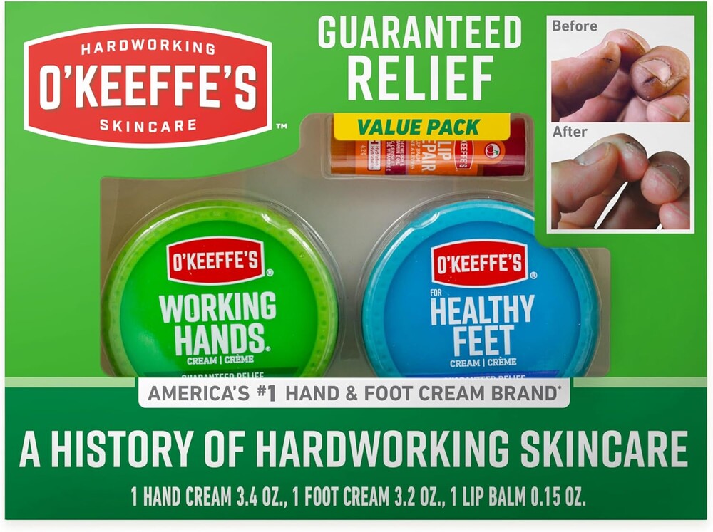 O'Keeffe's Giftbox Including Lip Repair with Cherry and Vitamin E Oil Stick, Working Hands Jar and Healthy Feet Jar, Gift Idea, Mother's Day