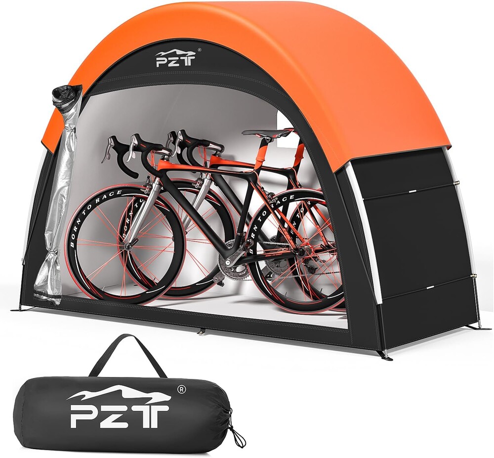 Upgraded Bike Tent with Rain Cover, Portable Outdoor Storage Shed for 2-3 Bikes, 210D Oxford Fabric PU4000 Waterproof, Bike Shed/Bike Cover for Motorcycles, Garden Tools, Lawn Mower