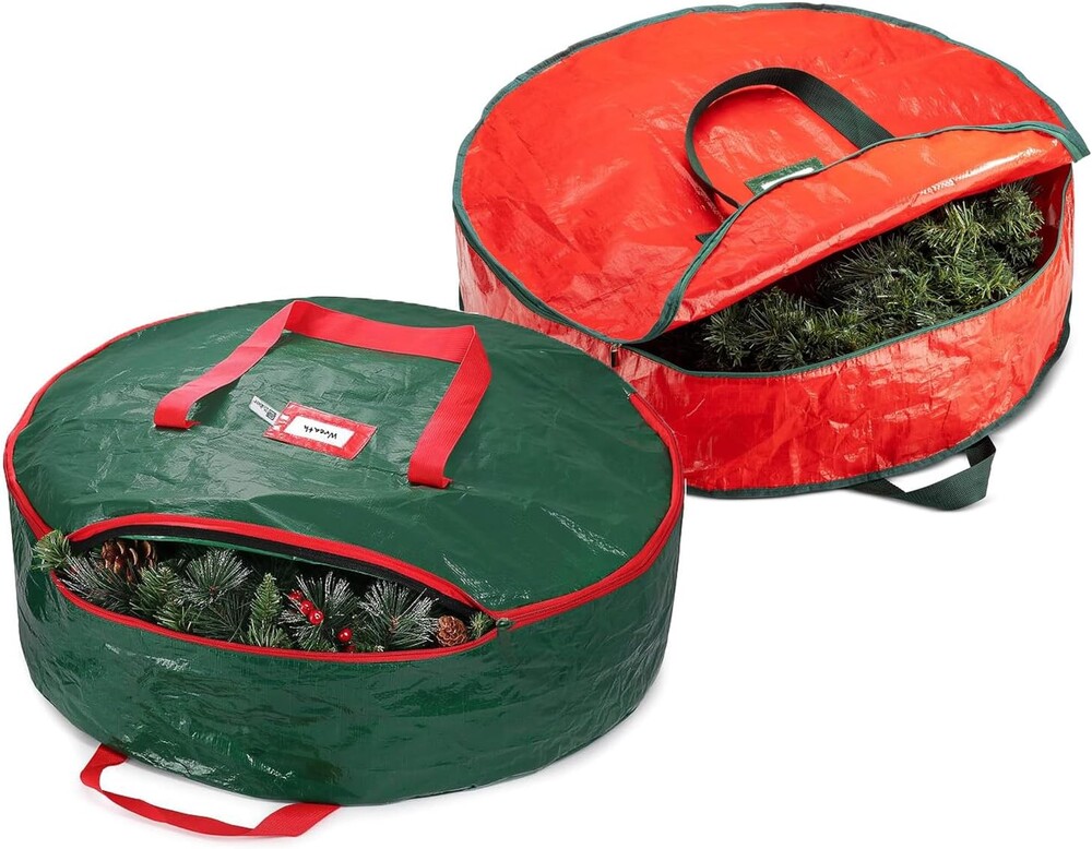 Christmas Wreath Storage Bag 24 Inch - 2 Pack Christmas Wreath Garland Storage Container with Dual Zipper & Handles, Wreath Storage Organizer Box Protect Xmas Ornaments Party Decorations