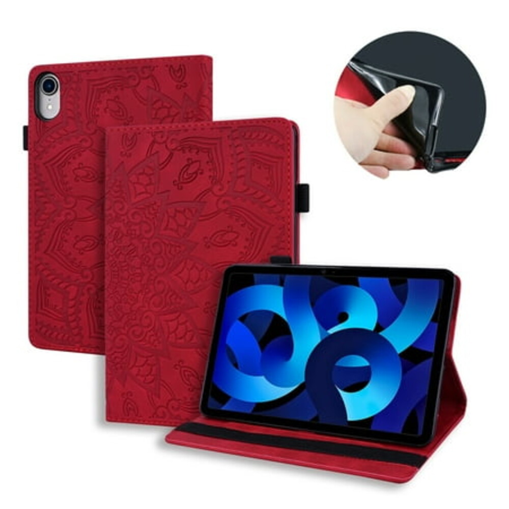 iPad 10th Generation Case 10.9 inch 2022, TECH CIRCLE 3D Embossed Mandala PU Leather Flip Folio Stand Wallet Cover with Pencil Holder Card Pockets for Apple iPad 10th Generation 10.9 Inch,Red