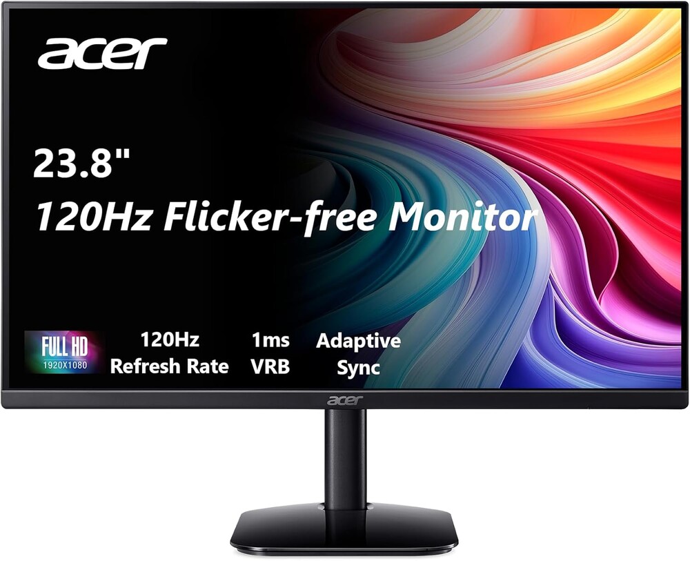 acer KB242Y - 23.8 Inch IPS Zero-Frame Full HD (1920 x 1080) Monitor | Tilt | Up to 120Hz Refresh | 1ms (VRB) | sRGB 99% | HDMI & VGA Ports | Adaptive-Sync Support (FreeSync Compatible)