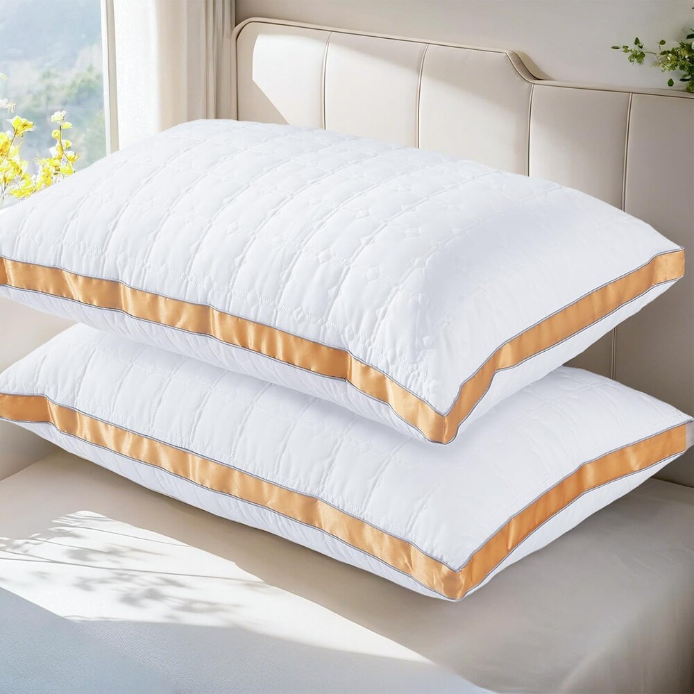 mislili Pillows Standard Size Set of 2, Hotel Quality Gusseted Bed Pillows for Side, Back, Stomach Sleepers, Soft Supportive Gusseted Standard Pillows for Sleeping, Down Alternative Filling