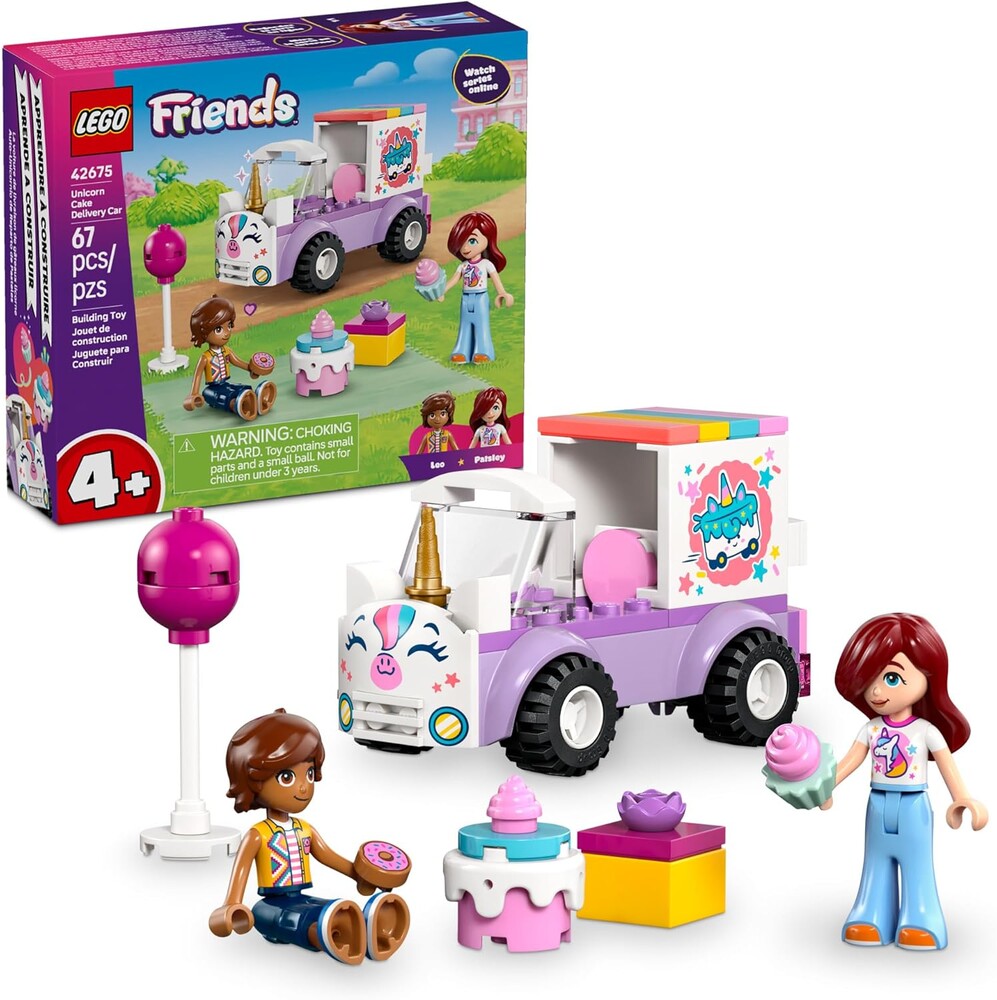 LEGO Friends Unicorn Cake Delivery Car Building Toy for Girls & Boys - Pretend Play Set for Preschool Kids, Ages 4+ - W/Paisley & Leo Minidolls & Accessories - Gift Idea for Birthdays - 42675